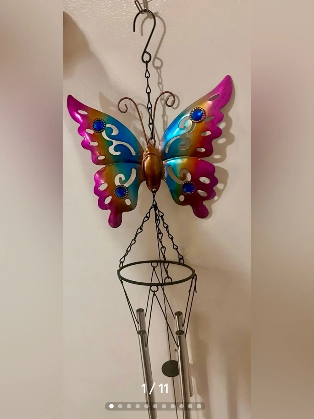 2 Windchimes Multicolor Metal Butterfly Wall - Decorative Home Accent
